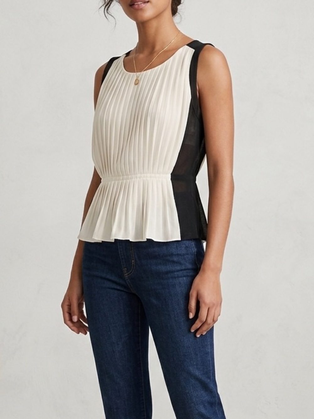 J. Crew Black and Cream Pleated Sleeveless Camisole